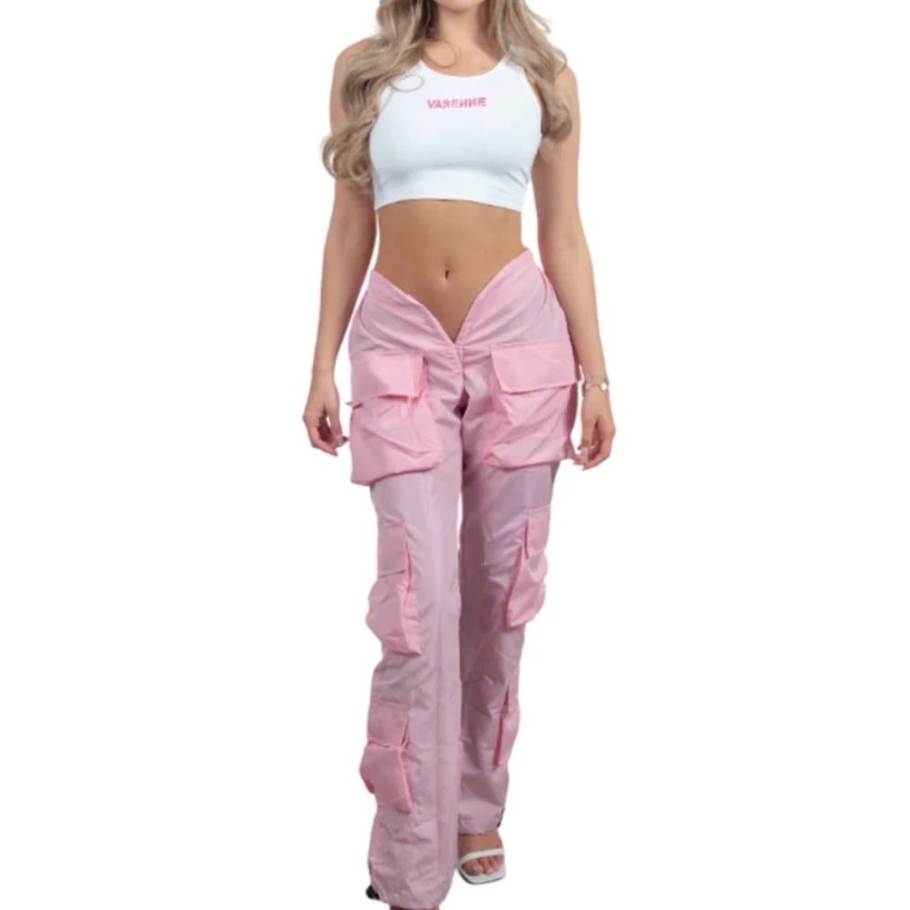 Varenne V cut rose pink cargo pants parachute waterproof size XL  NEW … - Picture 2 of 7